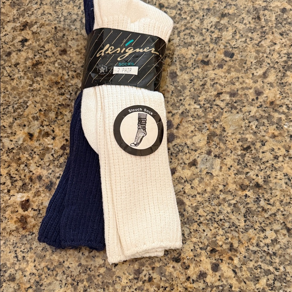 Vintage Slouch Socks - Navy & White (2 Pack)